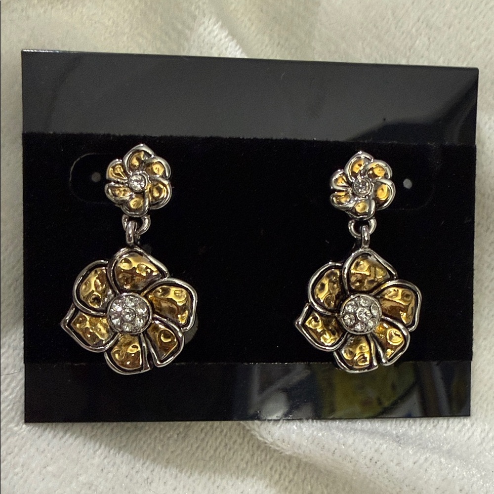 Nordstrom Gold-Tone Flower Drop Earrings with Crystal Centers